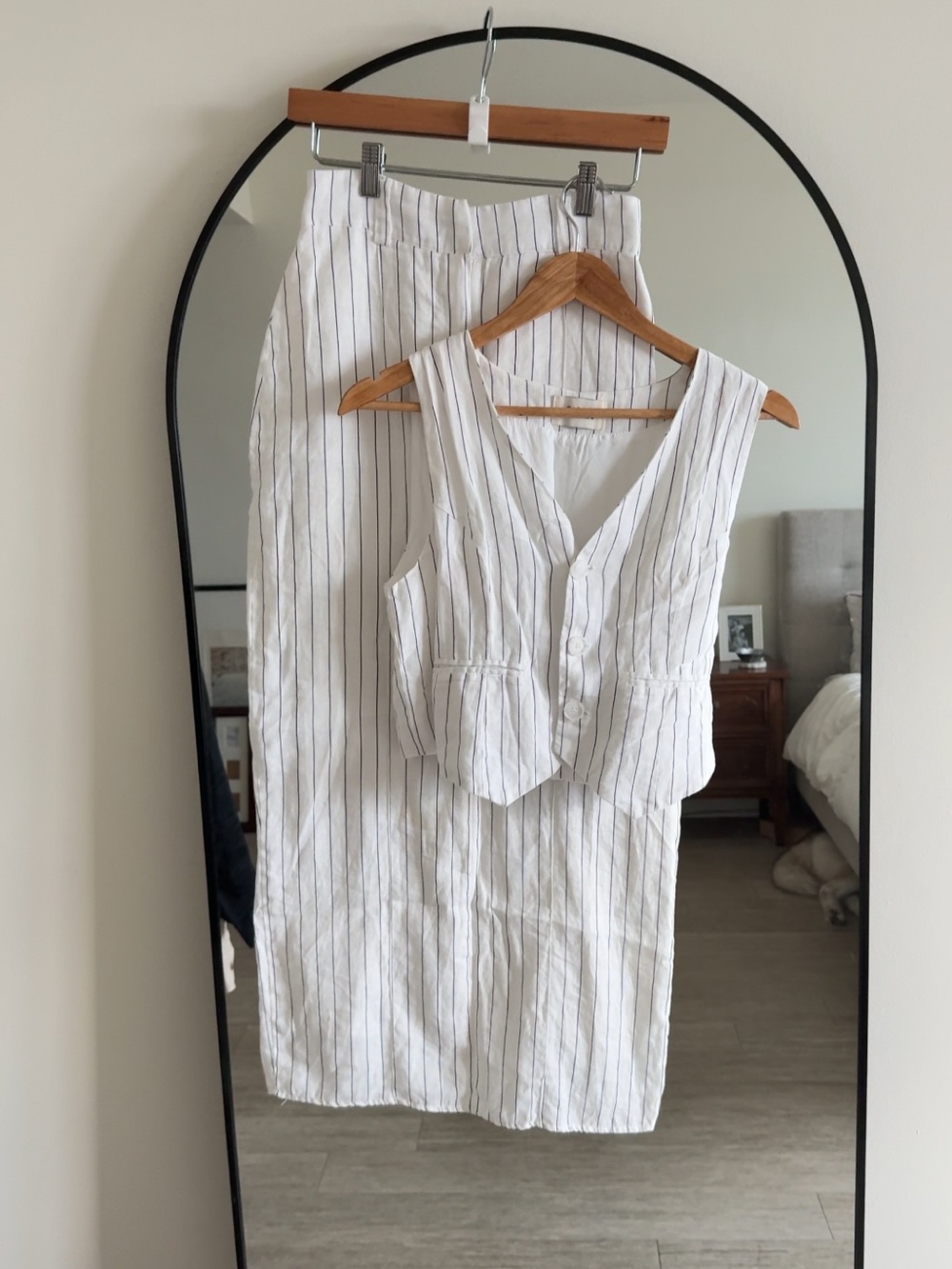 DISSH White Stripe Linen Vest & Midi Maxi Skirt 2 Piece Set Size 4 small